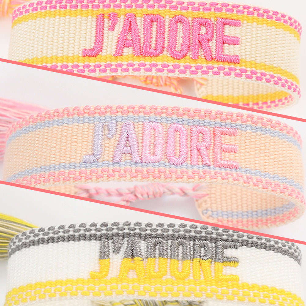 Wholesale Embroidered Letter Woven Ribbon Bracelet
